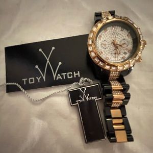 Black & Copper Plasteramic Toy Watch with Crystals and Pave Face